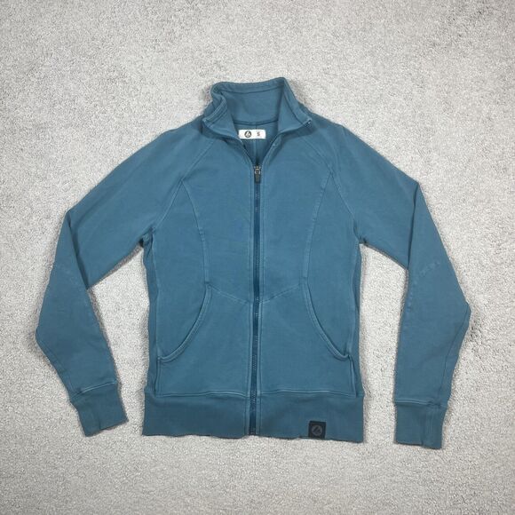 American Giant Sweatshirt Womens Small Full Zip Up Teal Soft Stretch Pockets - Picture 1 of 14